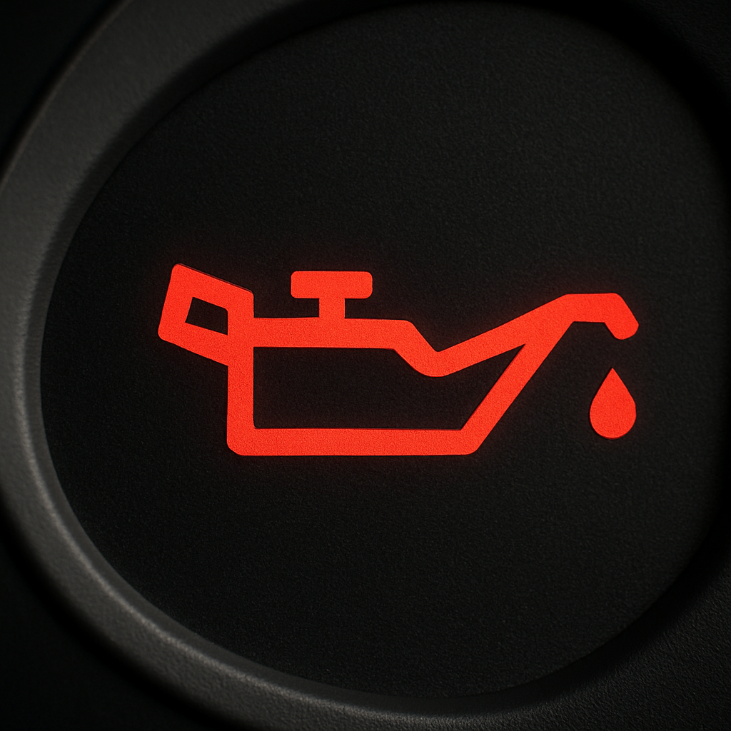 Red oil pressure warning light on dashboard